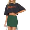 imageLYANER Womens Ribbed Side Drawstring Ruched Stretchy Mini Pencil Bodycon Short SkirtSolid Dark Green