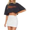 imageLYANER Womens Ribbed Side Drawstring Ruched Stretchy Mini Pencil Bodycon Short SkirtWhite
