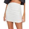 imageLYANER Womens Ribbed Side Drawstring Ruched Stretchy Mini Pencil Bodycon Short SkirtWhite