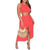 imageLYANER Womens 2 Piece Outfits Sleeveless Tank Crop Top and Wrap Split Slit Ruched Bodycon Midi SkirtCoral Red