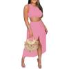 imageLYANER Womens 2 Piece Outfits Sleeveless Tank Crop Top and Wrap Split Slit Ruched Bodycon Midi SkirtPink