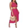 imageLYANER Womens 2 Piece Outfits Sleeveless Tank Crop Top and Wrap Split Slit Ruched Bodycon Midi SkirtRose