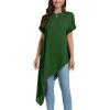 imageLYANER Womens Casual Mock Neck Short Sleeve Irregular Hem Loose Blouse Long Shirt TopDark Green