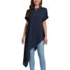 imageLYANER Womens Casual Mock Neck Short Sleeve Irregular Hem Loose Blouse Long Shirt TopNavy Blue