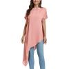 imageLYANER Womens Casual Mock Neck Short Sleeve Irregular Hem Loose Blouse Long Shirt TopPink