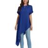 imageLYANER Womens Casual Mock Neck Short Sleeve Irregular Hem Loose Blouse Long Shirt TopRoyal Blue