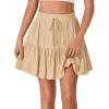 imageLYANER Womens Elastic Waist Knot Pleated Layered Ruffle Hem Flowy A Line Short SkirtChampagne