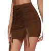 imageLYANER Womens Casual Drawstring Ruched Split Hem Ribbed Mini Short SkirtBrown