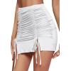 imageLYANER Womens Casual Drawstring Ruched Split Hem Ribbed Mini Short SkirtWhite