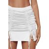 imageLYANER Womens Casual Drawstring Ruched Split Hem Ribbed Mini Short SkirtWhite