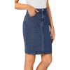 imageLYANER Womens Casual Stretch High Waist Bodycon Denim Jean Midi Skirt with PocketsBlue
