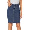 imageLYANER Womens Casual Stretch High Waist Bodycon Denim Jean Midi Skirt with PocketsBlue
