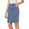 imageLYANER Womens Casual Stretch High Waist Bodycon Denim Jean Midi Skirt with PocketsLight Blue