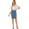 imageLYANER Womens Casual Stretch High Waist Bodycon Denim Jean Midi Skirt with PocketsLight Blue