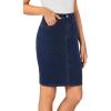 imageLYANER Womens Casual Stretch High Waist Bodycon Denim Jean Midi Skirt with PocketsNavy