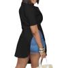 imageLYANER Womens Collar V Neck Button Down Slit Hem Short Sleeve Blouse Long Shirt TopBlack