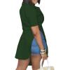 imageLYANER Womens Collar V Neck Button Down Slit Hem Short Sleeve Blouse Long Shirt TopDark Green