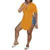 imageLYANER Womens Collar V Neck Button Down Slit Hem Short Sleeve Blouse Long Shirt TopGinger