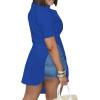 imageLYANER Womens Collar V Neck Button Down Slit Hem Short Sleeve Blouse Long Shirt TopRoyal Blue