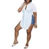 imageLYANER Womens Collar V Neck Button Down Slit Hem Short Sleeve Blouse Long Shirt TopWhite