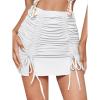 imageLYANER Womens Casual Drawstring Ruched Split Hem Ribbed Mini Short SkirtWhite