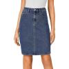 imageLYANER Womens Casual Stretch High Waist Bodycon Denim Jean Midi Skirt with PocketsBlue
