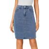 imageLYANER Womens Casual Stretch High Waist Bodycon Denim Jean Midi Skirt with PocketsLight Blue