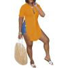 imageLYANER Womens Collar V Neck Button Down Slit Hem Short Sleeve Blouse Long Shirt TopGinger