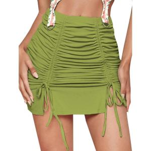 imageLYANER Womens Casual Drawstring Ruched Split Hem Ribbed Mini Short SkirtKiwi