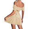 imageLYANER Womens 2 Piece Outfits Floral Off Shoulder Tie Up Crop Top and Mini Skirt SetBeige