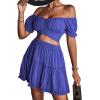 imageLYANER Womens 2 Piece Outfits Floral Off Shoulder Tie Up Crop Top and Mini Skirt SetBlue