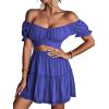 imageLYANER Womens 2 Piece Outfits Floral Off Shoulder Tie Up Crop Top and Mini Skirt SetBlue