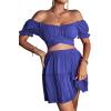 imageLYANER Womens 2 Piece Outfits Floral Off Shoulder Tie Up Crop Top and Mini Skirt SetBlue