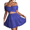 imageLYANER Womens 2 Piece Outfits Floral Off Shoulder Tie Up Crop Top and Mini Skirt SetBlue