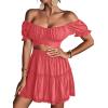 imageLYANER Womens 2 Piece Outfits Floral Off Shoulder Tie Up Crop Top and Mini Skirt SetCoral Pink