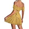 imageLYANER Womens 2 Piece Outfits Floral Off Shoulder Tie Up Crop Top and Mini Skirt SetDark Ginger