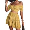imageLYANER Womens 2 Piece Outfits Floral Off Shoulder Tie Up Crop Top and Mini Skirt SetDark Ginger
