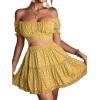 imageLYANER Womens 2 Piece Outfits Floral Off Shoulder Tie Up Crop Top and Mini Skirt SetDark Ginger