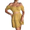 imageLYANER Womens 2 Piece Outfits Floral Off Shoulder Tie Up Crop Top and Mini Skirt SetDark Ginger