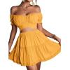 imageLYANER Womens 2 Piece Outfits Floral Off Shoulder Tie Up Crop Top and Mini Skirt SetGinger