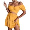 imageLYANER Womens 2 Piece Outfits Floral Off Shoulder Tie Up Crop Top and Mini Skirt SetGinger