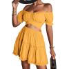 imageLYANER Womens 2 Piece Outfits Floral Off Shoulder Tie Up Crop Top and Mini Skirt SetGinger