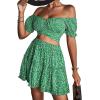 imageLYANER Womens 2 Piece Outfits Floral Off Shoulder Tie Up Crop Top and Mini Skirt SetGrass Green Floral