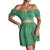 imageLYANER Womens 2 Piece Outfits Floral Off Shoulder Tie Up Crop Top and Mini Skirt SetGrass Green Floral