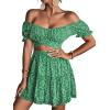 imageLYANER Womens 2 Piece Outfits Floral Off Shoulder Tie Up Crop Top and Mini Skirt SetGrass Green Floral