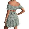 imageLYANER Womens 2 Piece Outfits Floral Off Shoulder Tie Up Crop Top and Mini Skirt SetGreen
