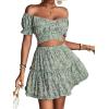 imageLYANER Womens 2 Piece Outfits Floral Off Shoulder Tie Up Crop Top and Mini Skirt SetGreen