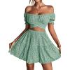 imageLYANER Womens 2 Piece Outfits Floral Off Shoulder Tie Up Crop Top and Mini Skirt SetGreen Floral