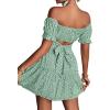 imageLYANER Womens 2 Piece Outfits Floral Off Shoulder Tie Up Crop Top and Mini Skirt SetGreen Floral