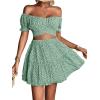 imageLYANER Womens 2 Piece Outfits Floral Off Shoulder Tie Up Crop Top and Mini Skirt SetGreen Floral